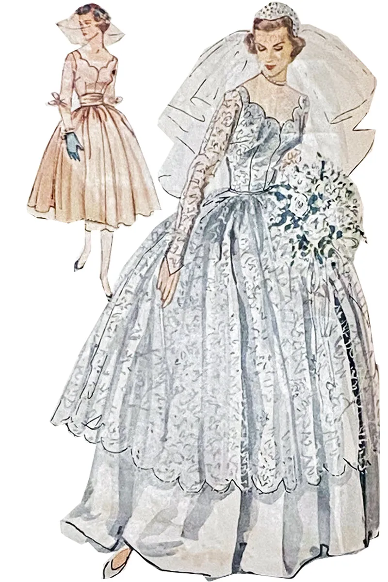 1950s Simplicity 8425 Vintage Wedding Gown & Bridesmaid Dress Pattern