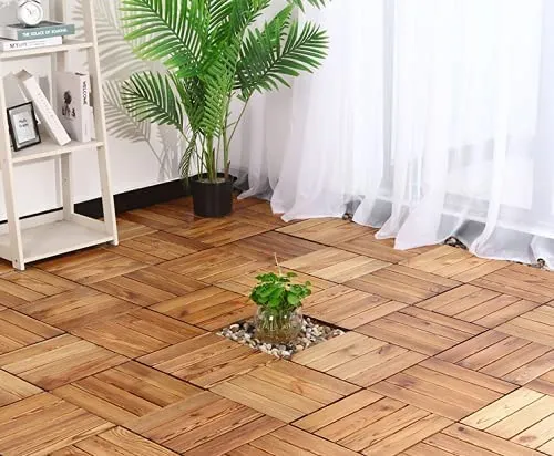 36 Pack Hardwood Interlocking Patio Deck Tiles, Wood Interlocking Flooring Tiles,12" × 12" Interlocking Patio Tiles,Outdoor Interlocking Waterproof