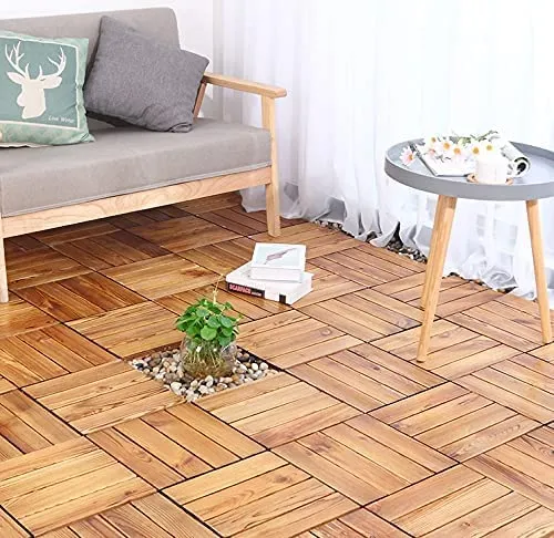 36 Pack Hardwood Interlocking Patio Deck Tiles, Wood Interlocking Flooring Tiles,12" × 12" Interlocking Patio Tiles,Outdoor Interlocking Waterproof