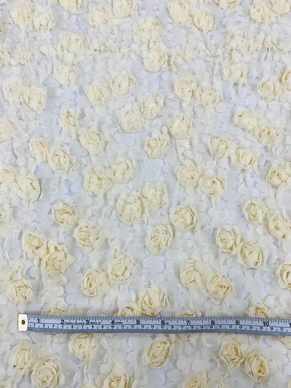 3D Floral Rosettes on Tulle - Butter Yellow