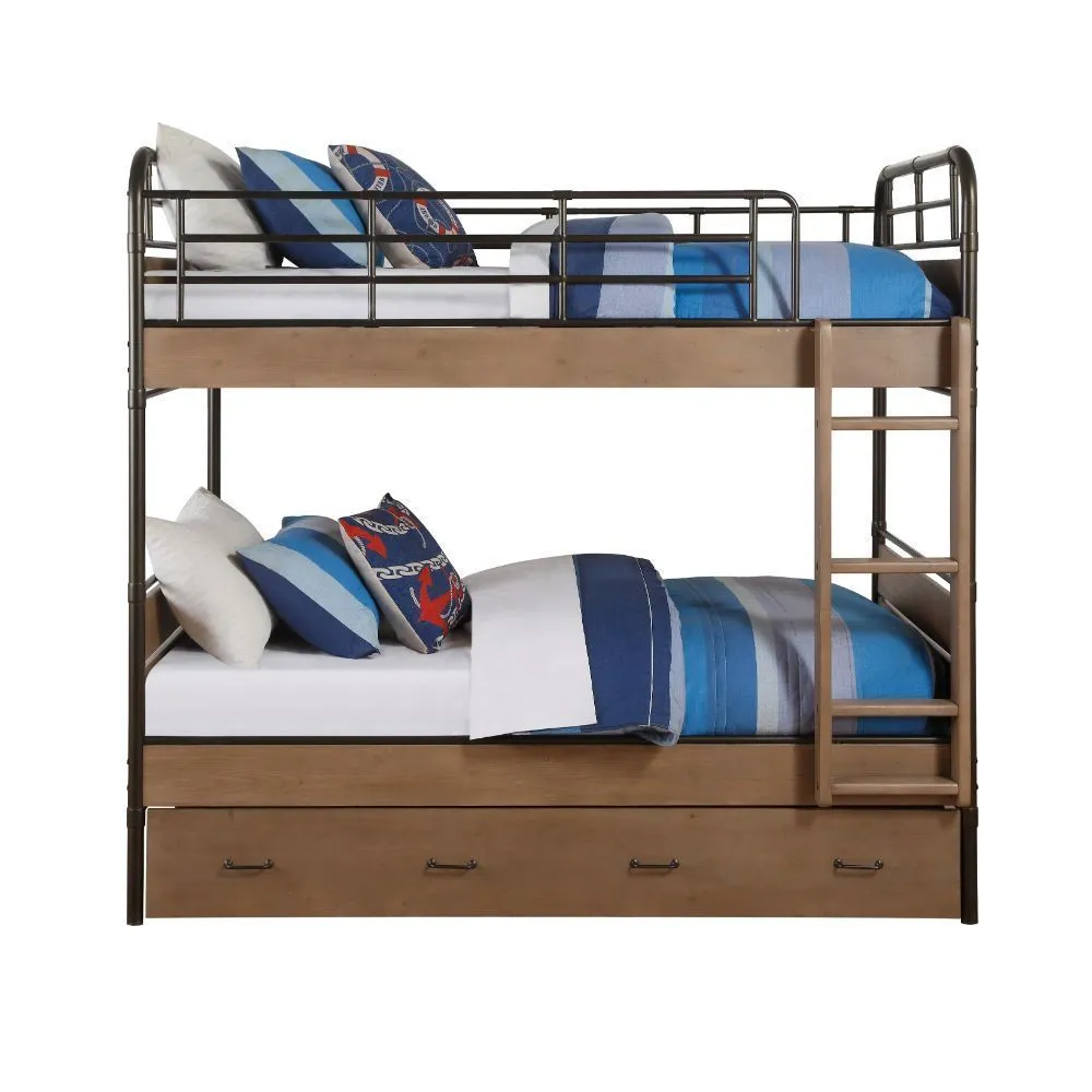 ACME Adams Bunk Bed & Trundle (Twin/Twin) in Antique Oak & Gunmetal 37760