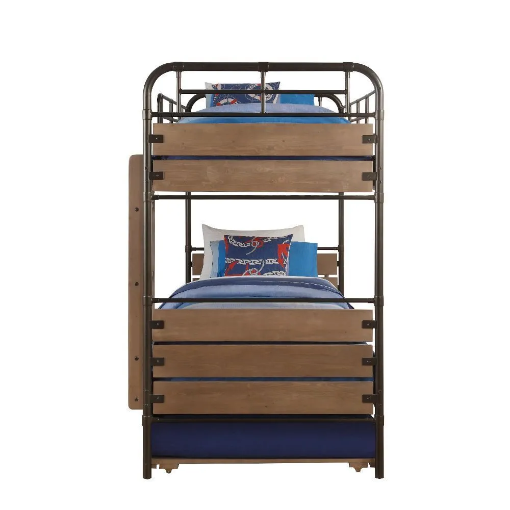 ACME Adams Bunk Bed & Trundle (Twin/Twin) in Antique Oak & Gunmetal 37760