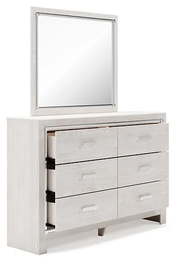 Altyra King Upholstered Storage Bed with Mirrored Dresser and Nightstand