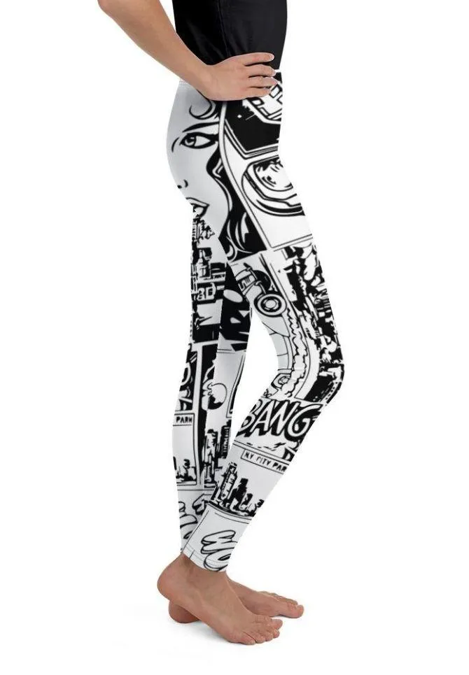 Black & White Comic Book Youth Leggings