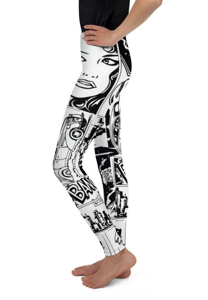 Black & White Comic Book Youth Leggings