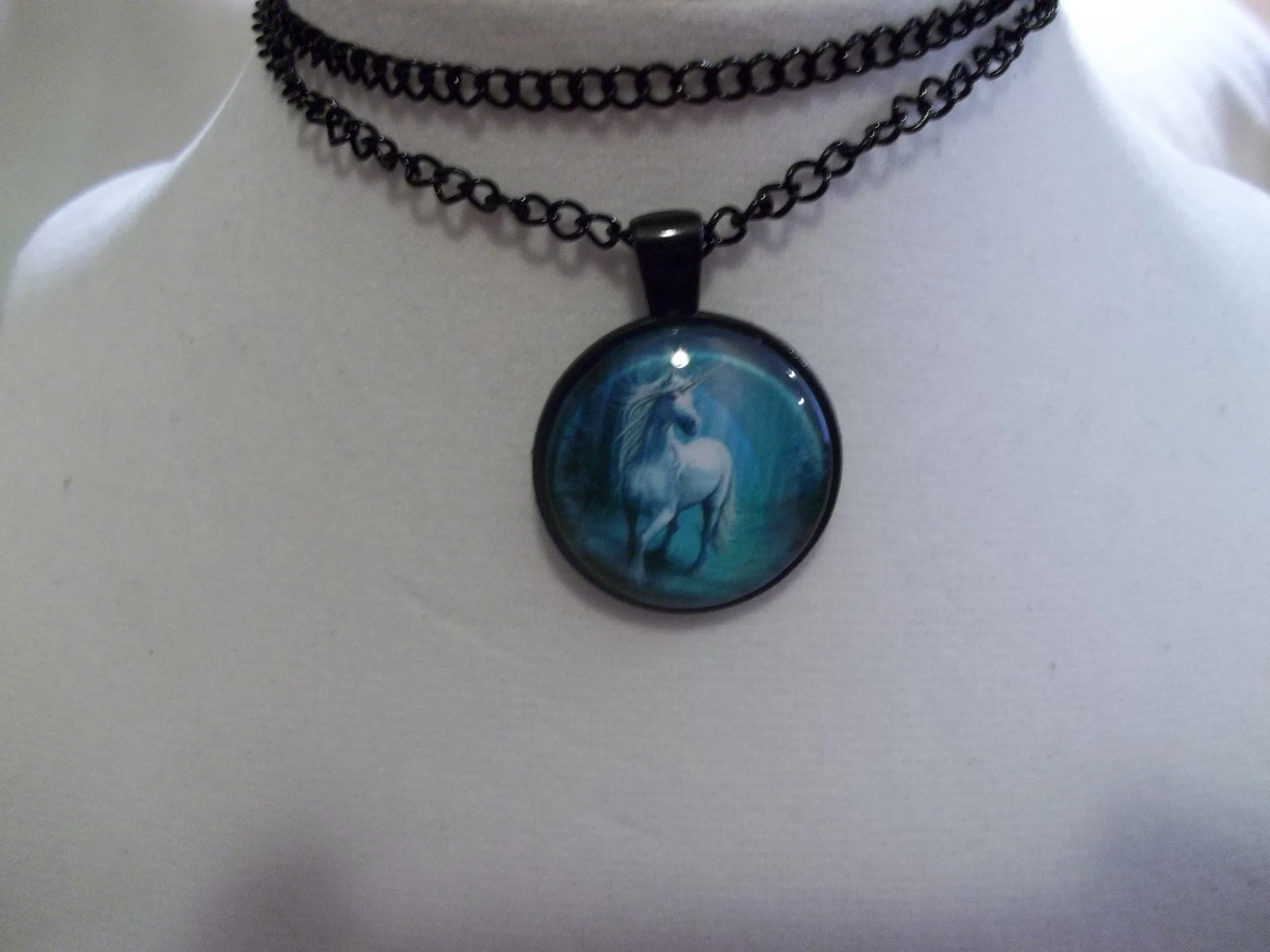 Black Bubble White Unicorn Necklace (N760)