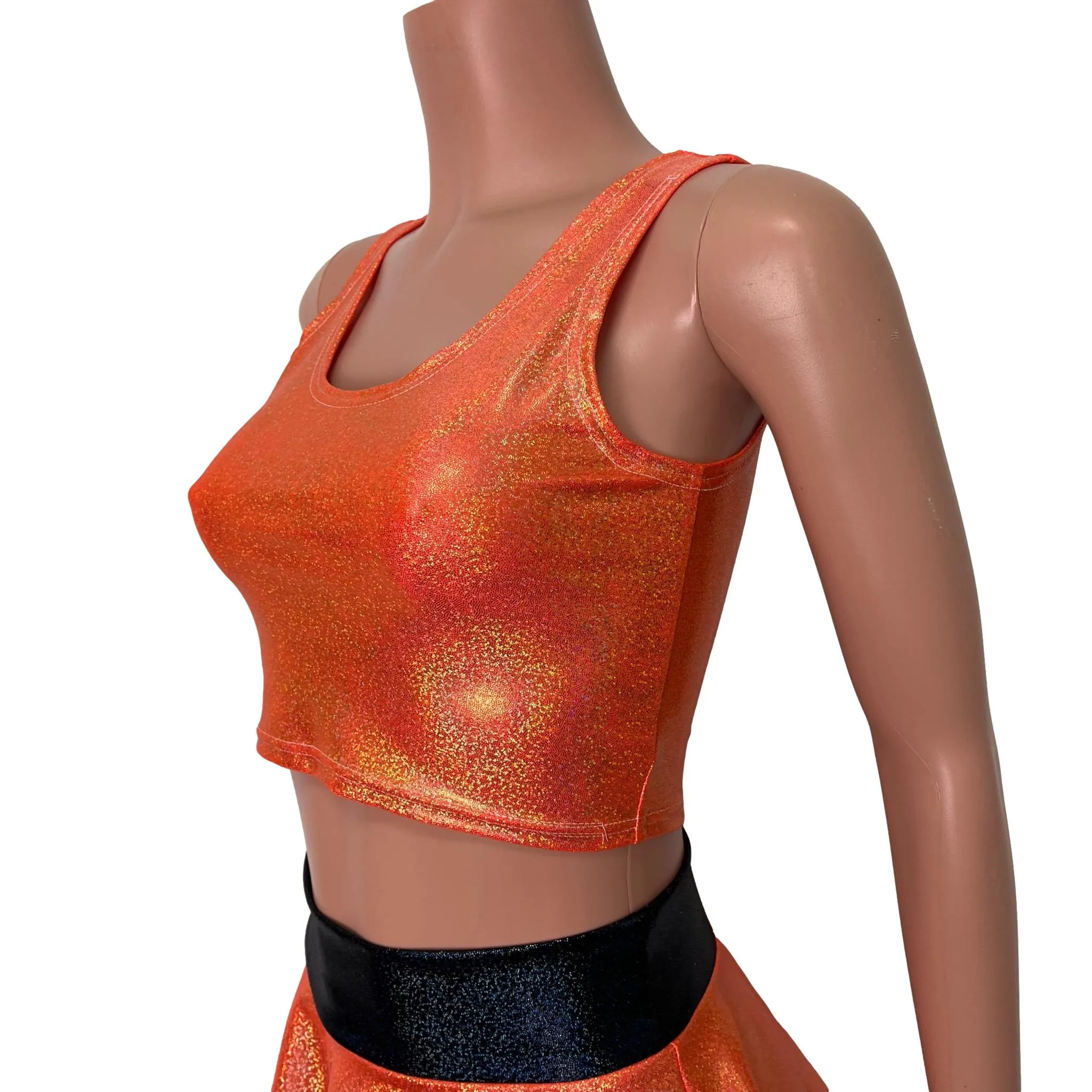 Crop Tank Top - Orange Sparkle Holographic