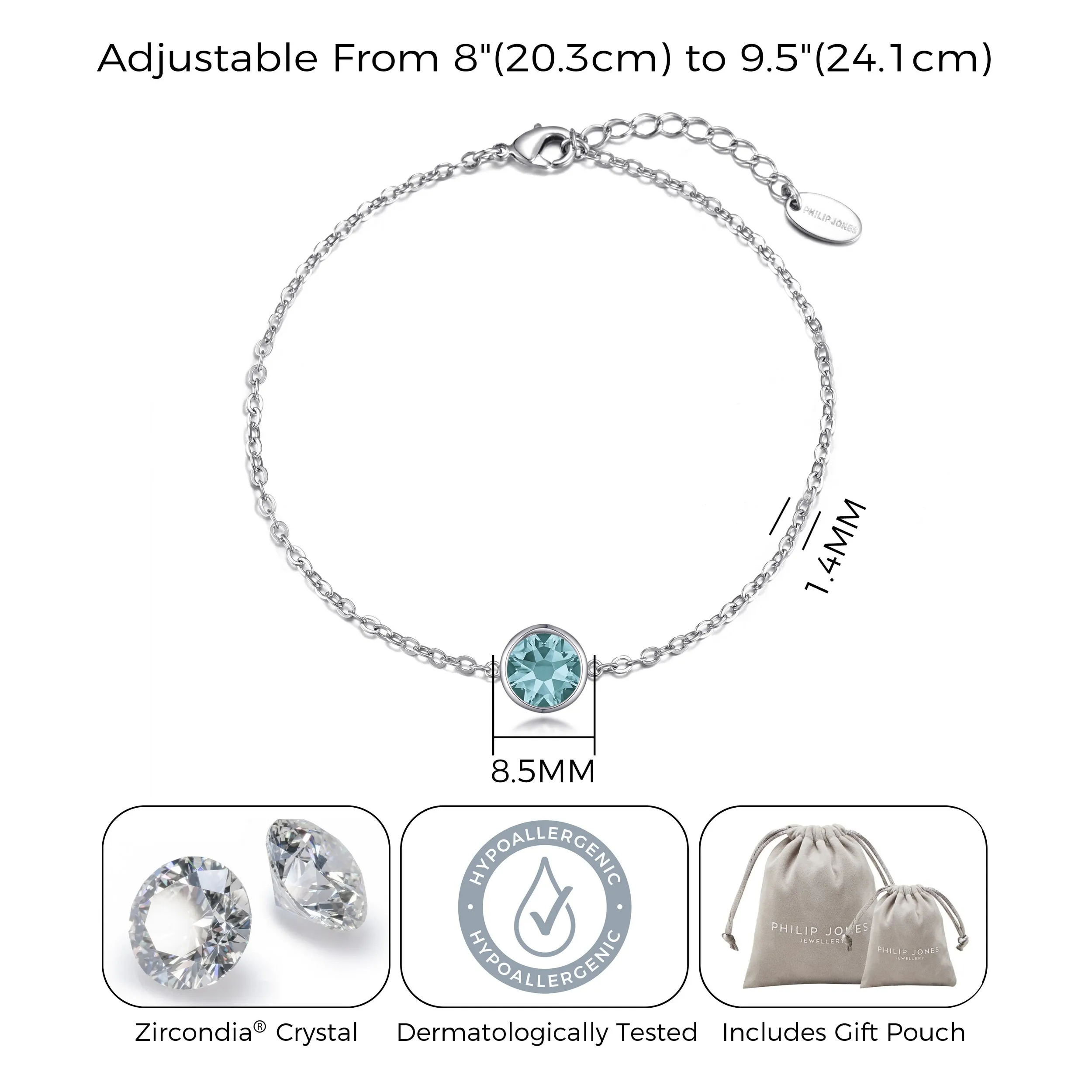 December (Blue Topaz) Birthstone Anklet Created with Zircondia® Crystals