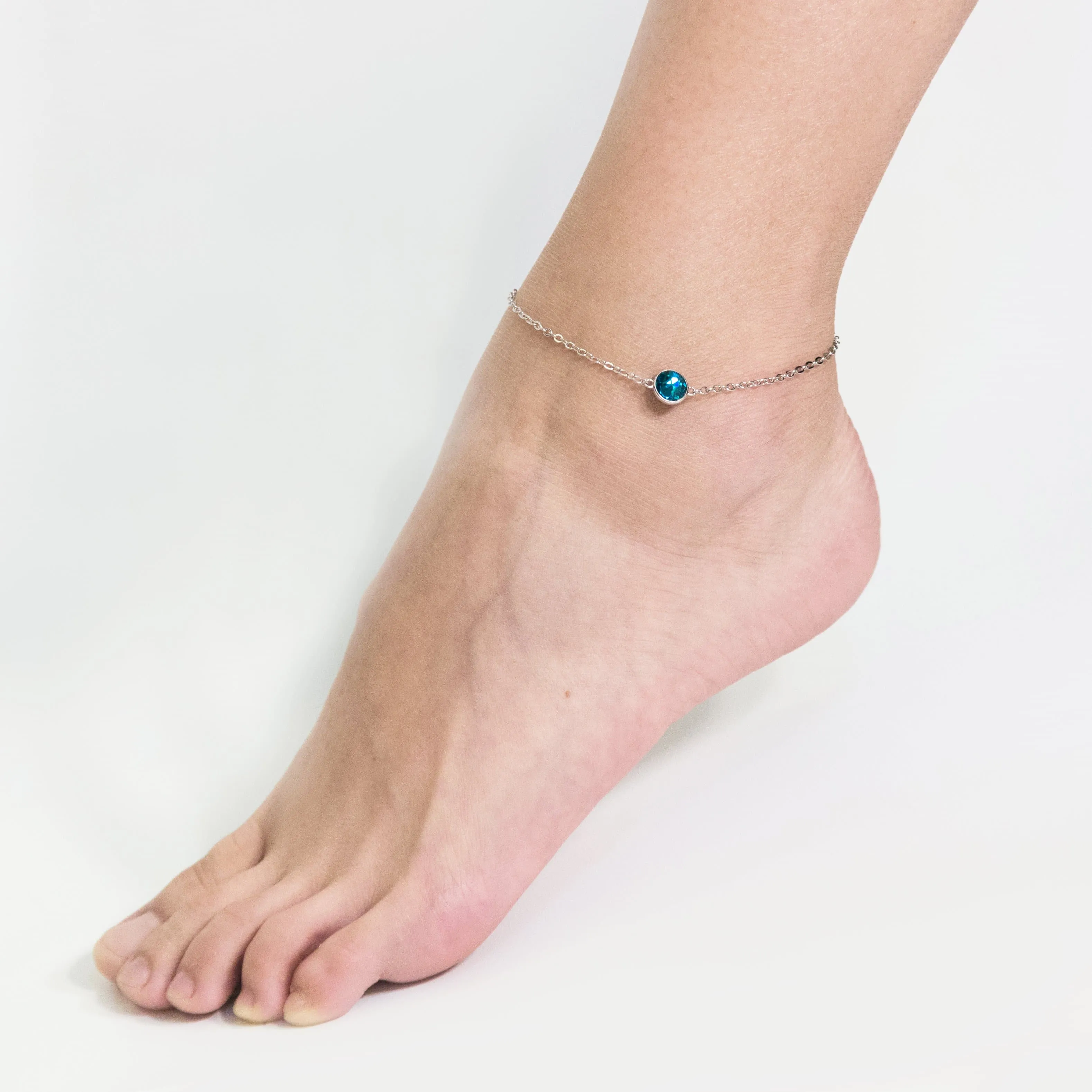 December (Blue Topaz) Birthstone Anklet Created with Zircondia® Crystals