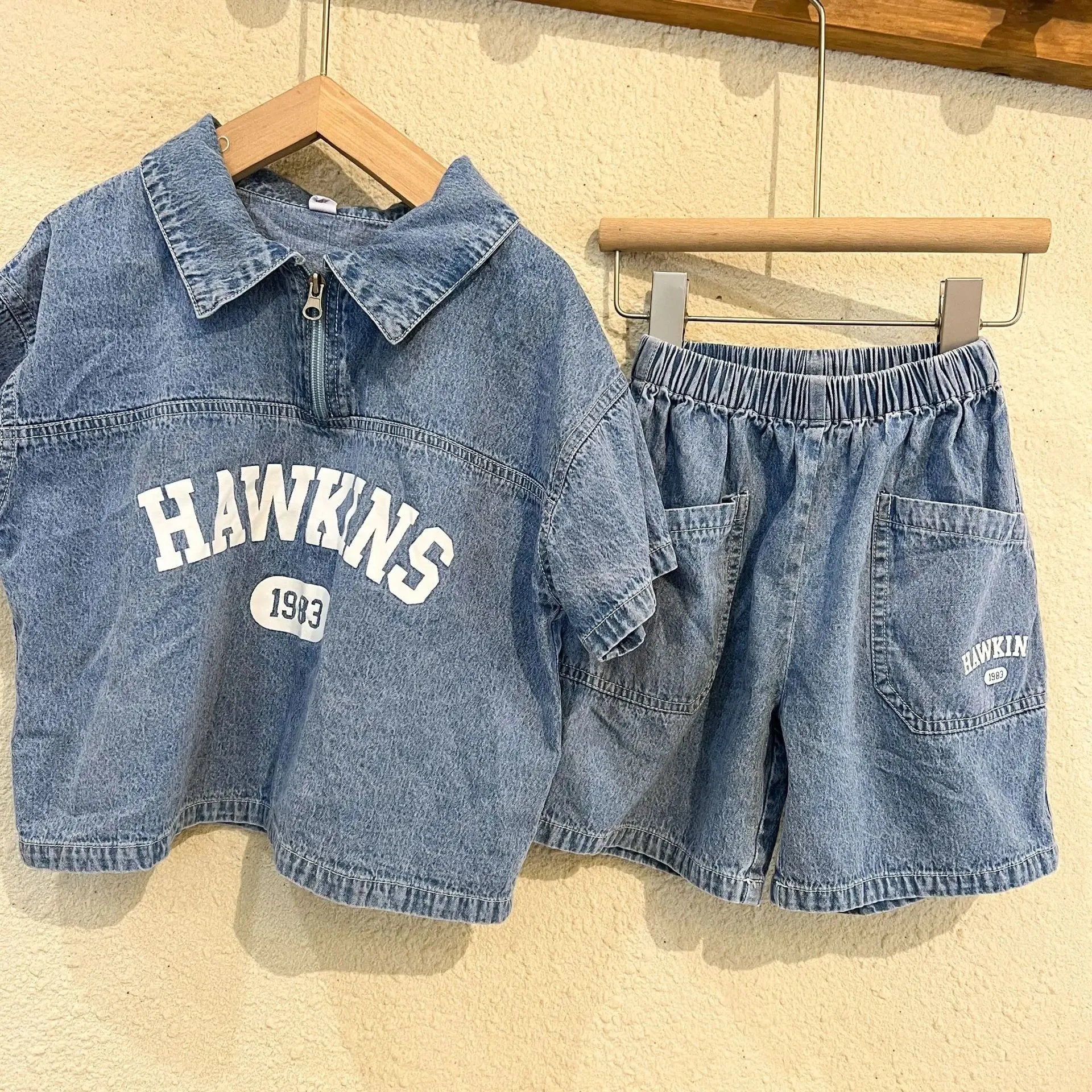 Denim Zip Shirt & Shorts Set for Boys - Blue - Ages 9 Months to 10 Years