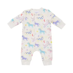 French Terry Fun Unicorns Baseball Collar Romper