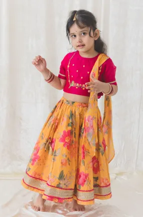 Girls Floral Fun Lehenga Set - Yellow