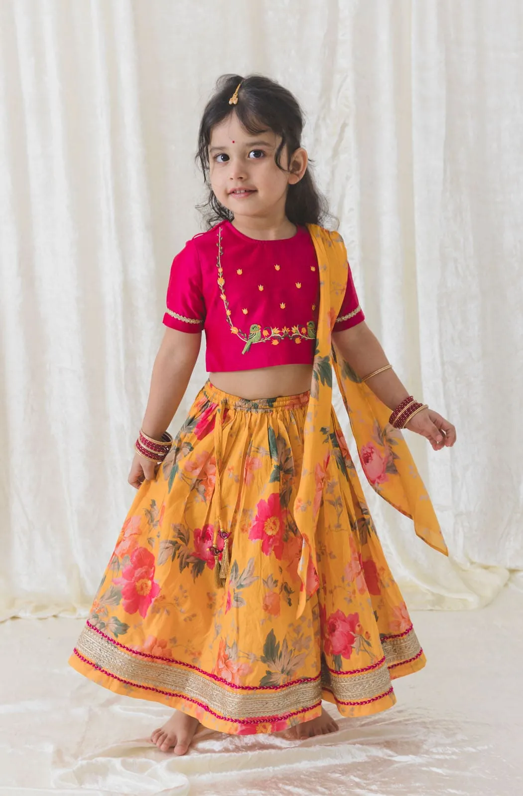 Girls Floral Fun Lehenga Set - Yellow