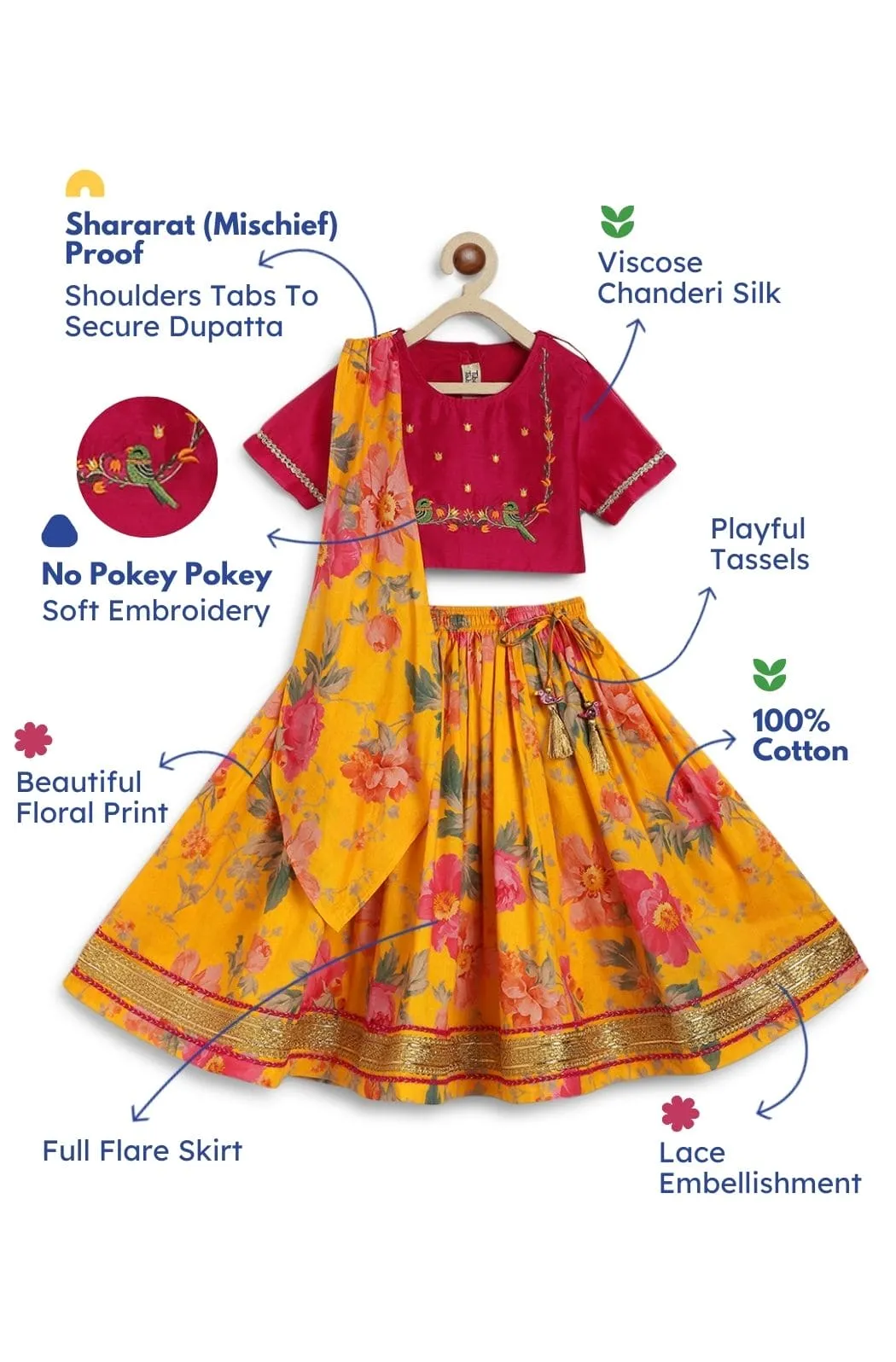 Girls Floral Fun Lehenga Set - Yellow