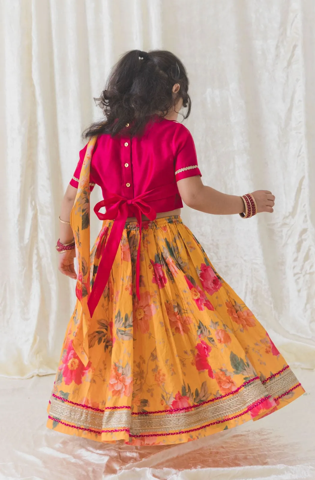 Girls Floral Fun Lehenga Set - Yellow