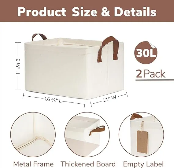 Goodpick Beige Large Storage Bins Storage Baskets 2pcs