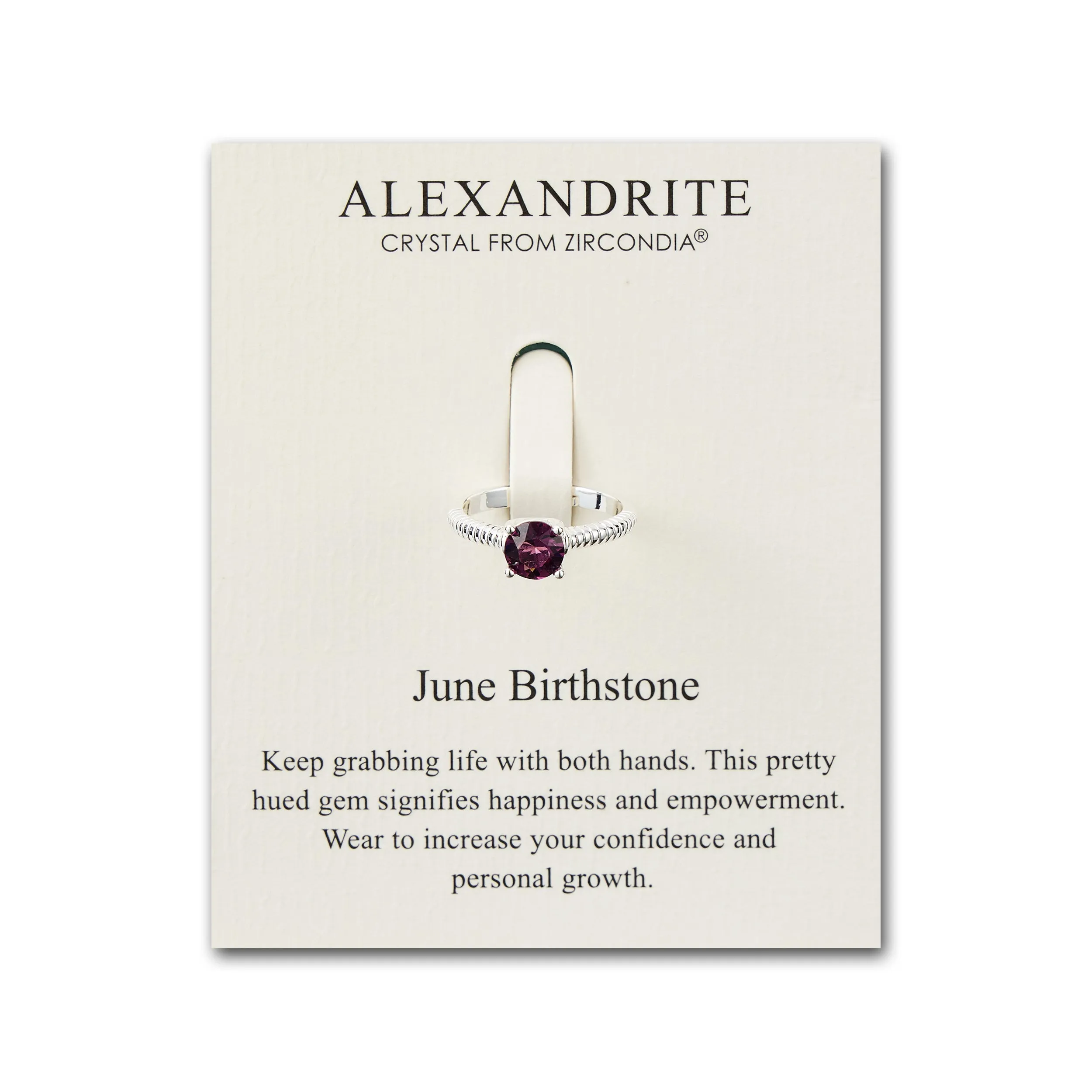 June (Alexandrite) Adjustable Birthstone Ring Created with Zircondia® Crystals