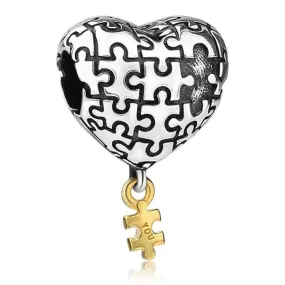 Missing Puzzle Piece Heart Bead Charm