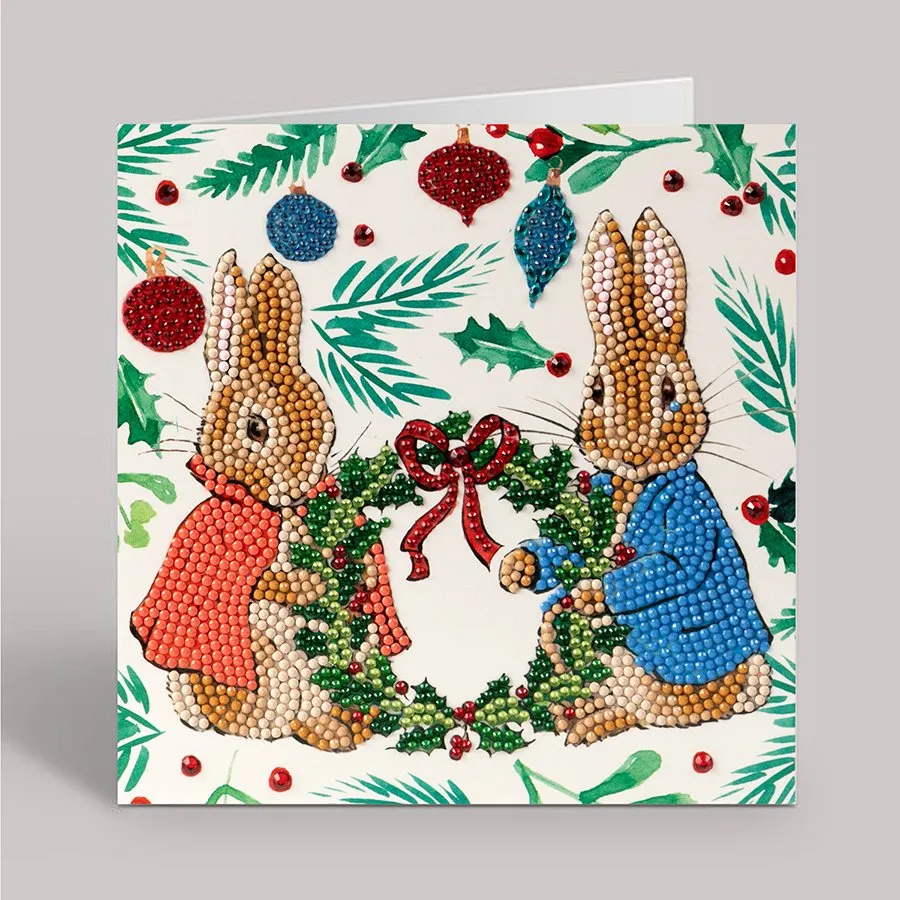 "Peter & Flopsy Festive Wreath" Crystal Art Card 18x18cm