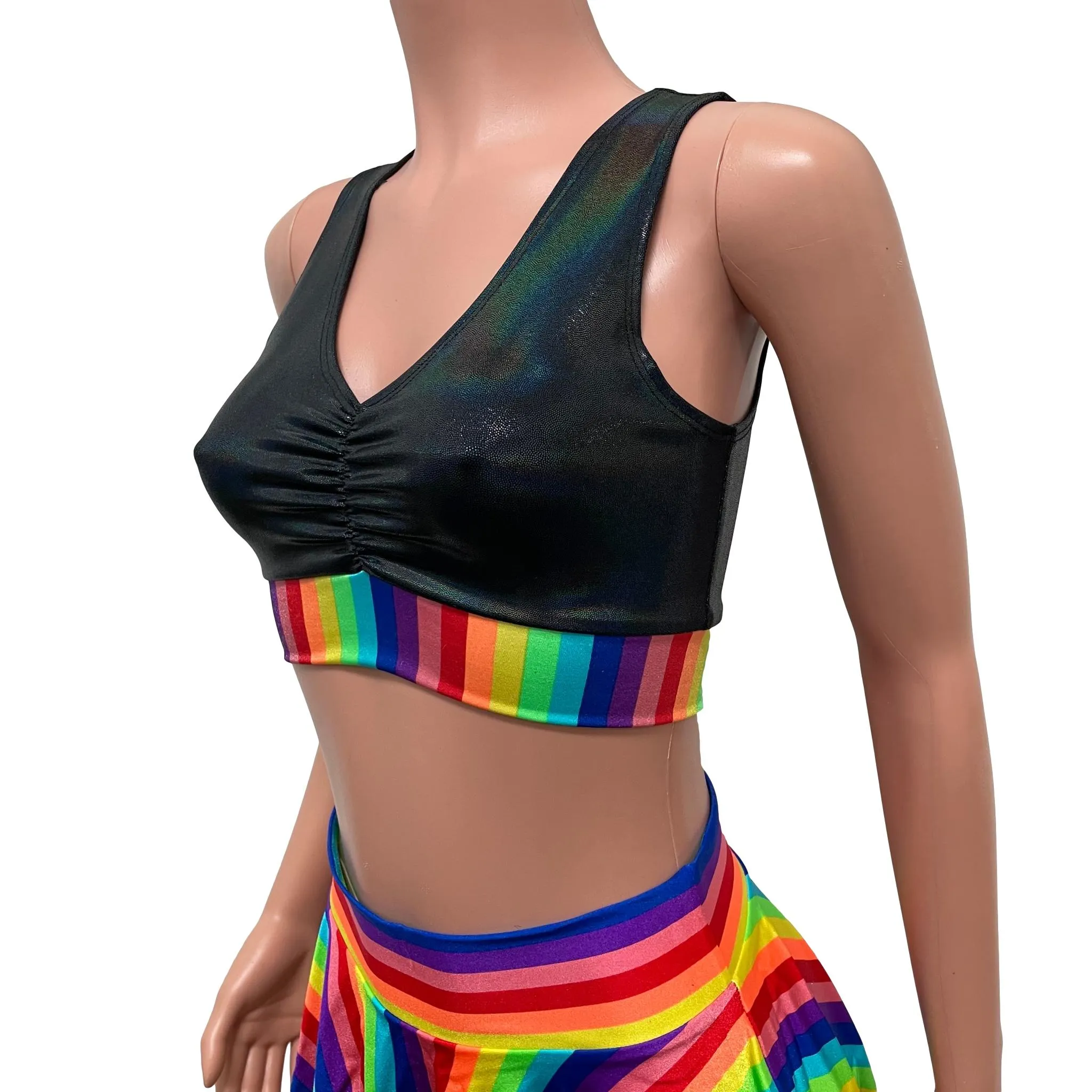 Rainbow Stripe/Black Holo Scrunch Top Bralette Pride Clothing