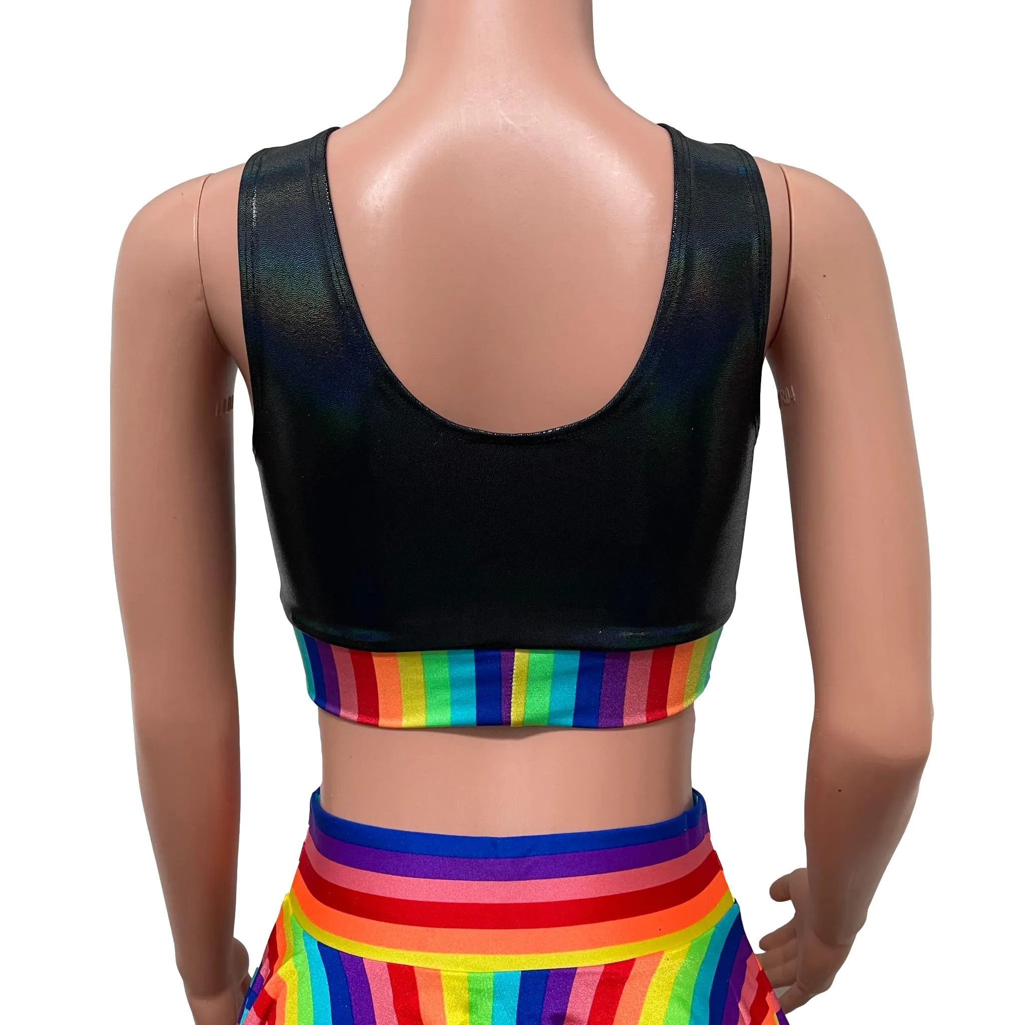 Rainbow Stripe/Black Holo Scrunch Top Bralette Pride Clothing