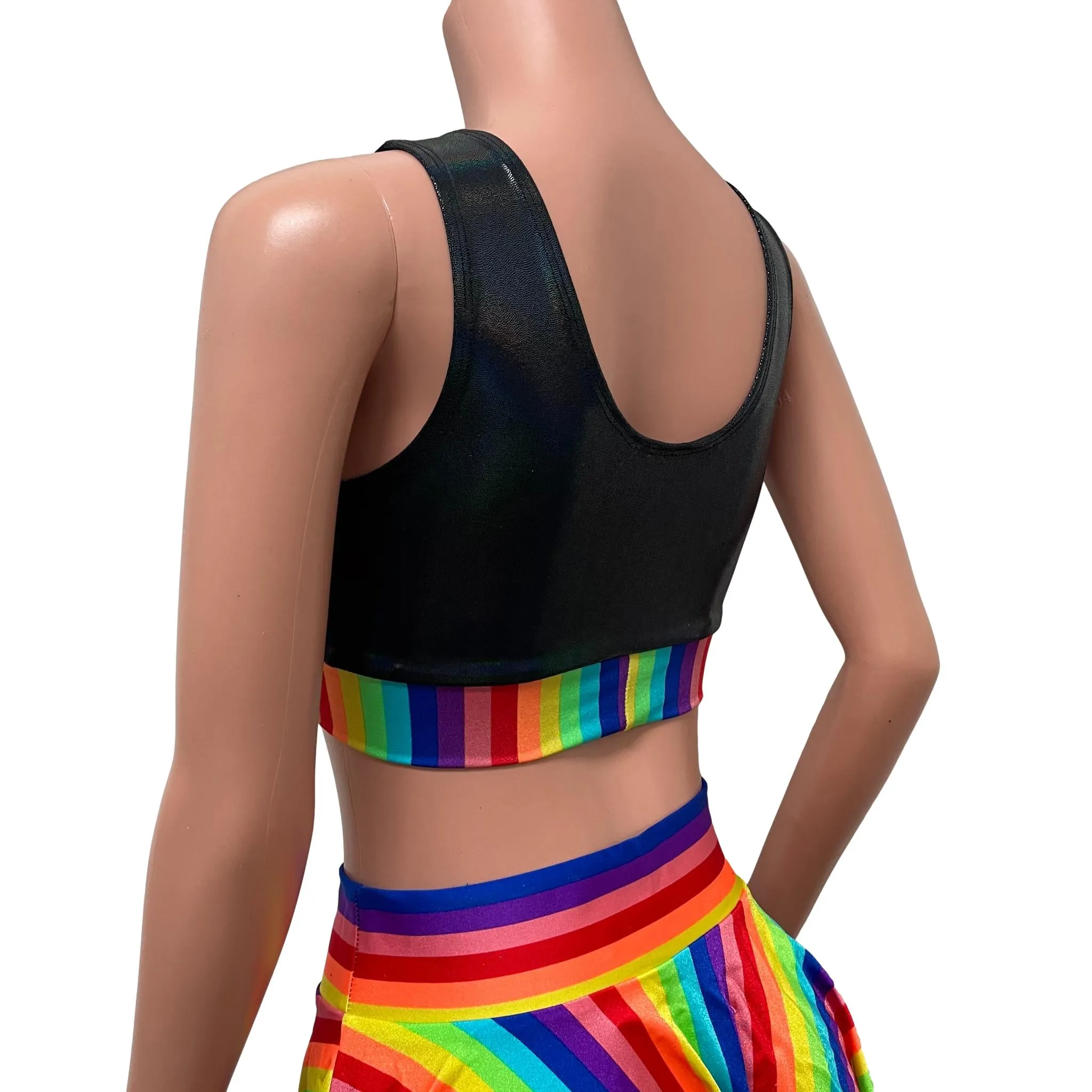 Rainbow Stripe/Black Holo Scrunch Top Bralette Pride Clothing