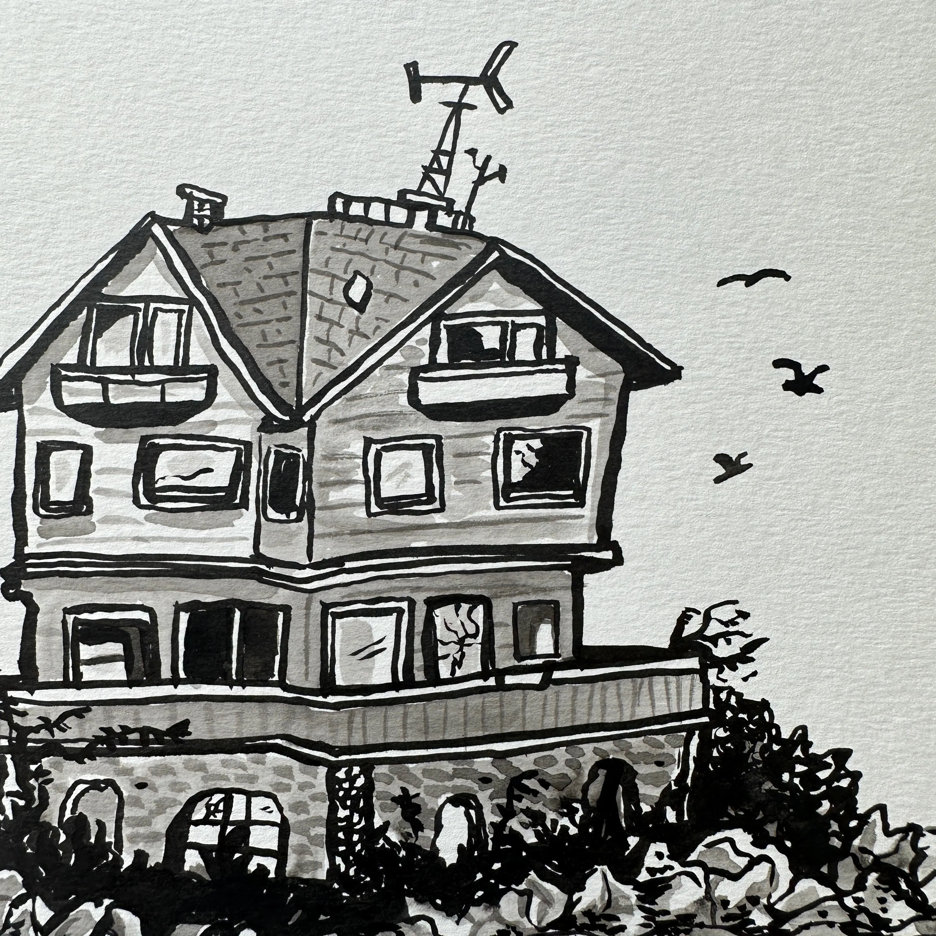 Sea House ink drawing