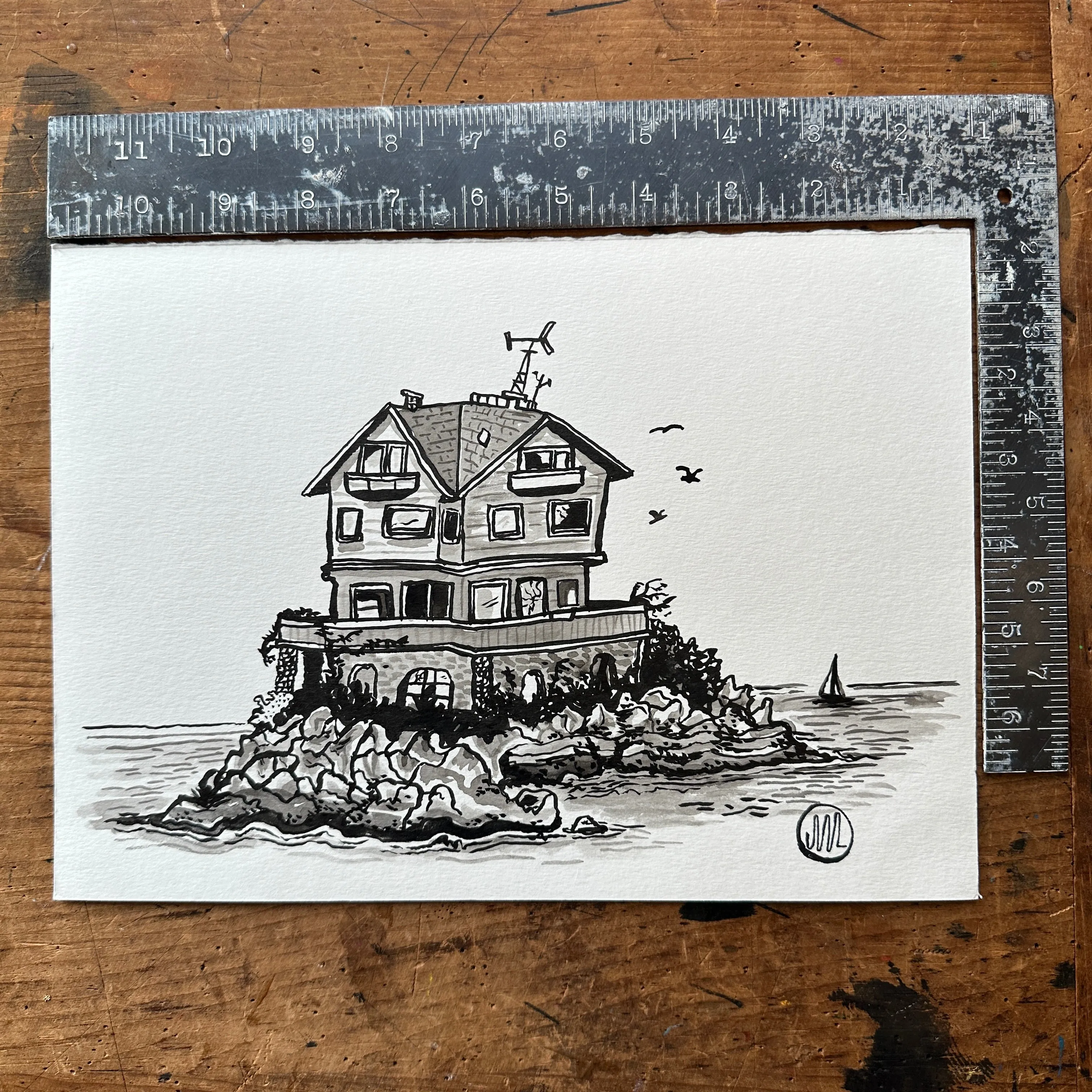 Sea House ink drawing