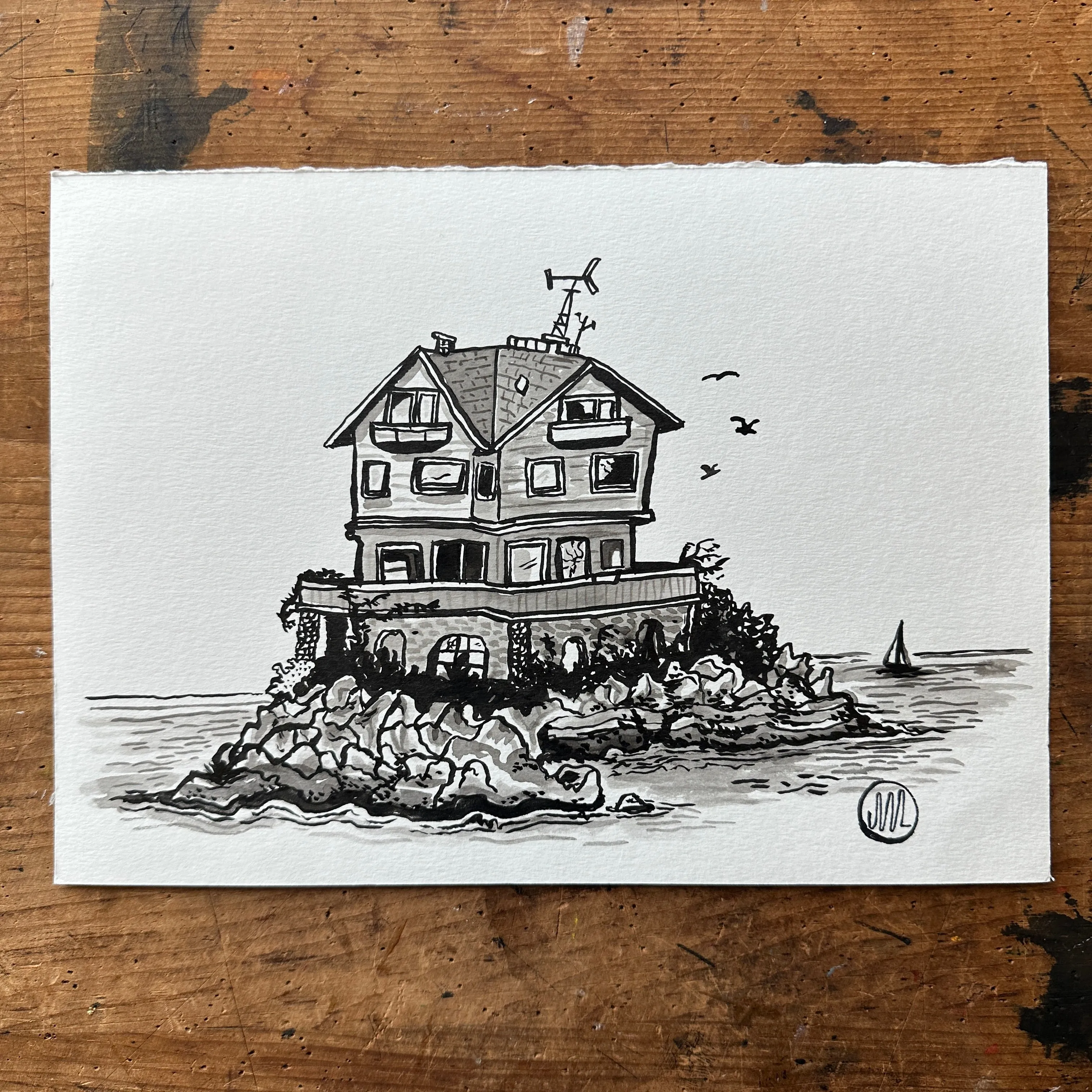 Sea House ink drawing