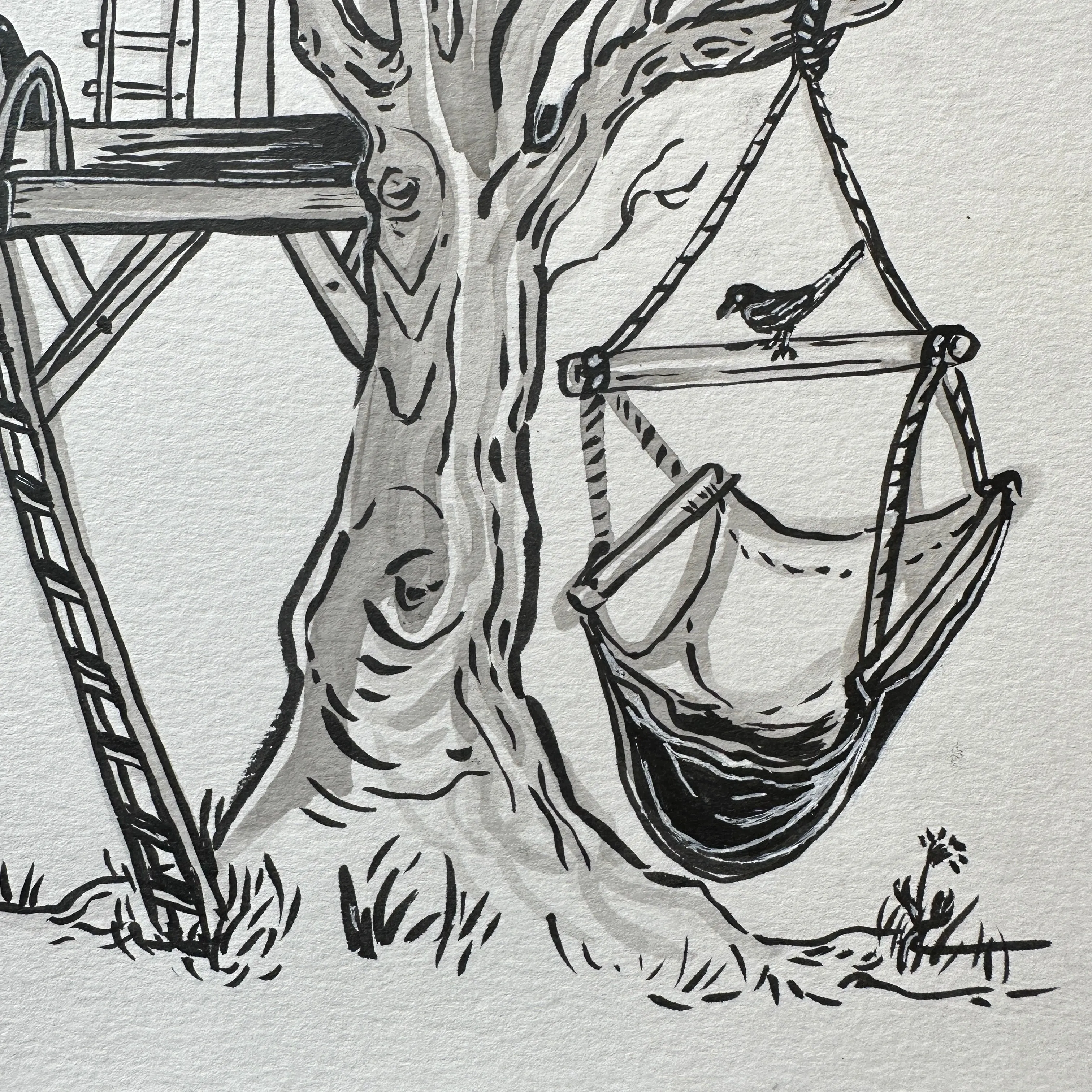 Treehouse ink drawing